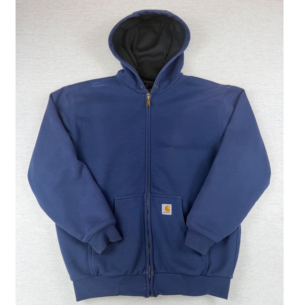 Vintage Faded Carhartt J149 Heavyweight Thermal Lined Full Zip Hoodie Men M Navy